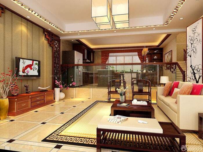 最新中式跃层住宅室内装修效果图大全